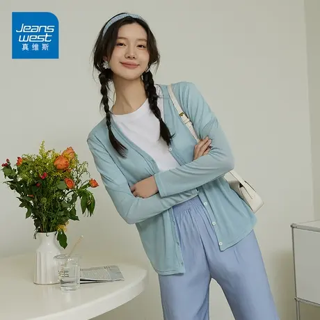 JO真维斯天丝开衫女春秋薄款外搭2023年新款简约韩版长袖外套商品大图