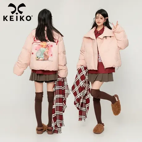 KEIKO设计感斜襟粉色棉服外套女加厚2023冬季少女感小个子面包服商品大图