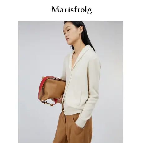 【商场同款】玛丝菲尔女装秋季新款杏色减龄山羊绒毛针织衫开衫商品大图