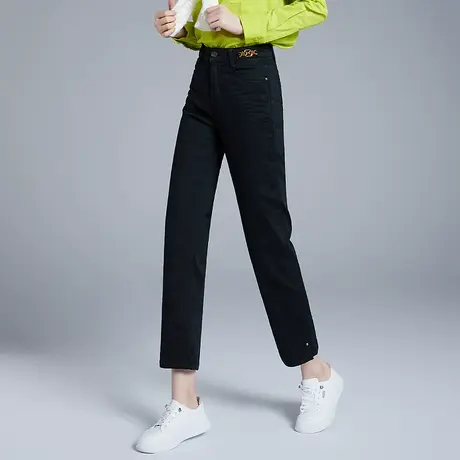 丽洁黑色女裤烟管裤女春秋季新款高腰显瘦小个子九分裤直筒牛仔裤商品大图