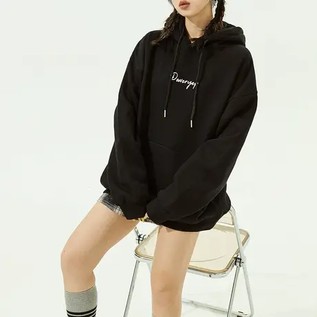 YEP黑色字母印花秋季连帽卫衣女宽松oversize外套2023新款情侣装商品大图