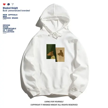 秋冬季新款卡通小鹿印花卫衣男连帽潮牌ins风宽松休闲加绒帽衫商品大图