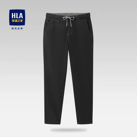 HLA/海澜之家2023抽绳松紧腰牛仔裤宽松小脚磨毛弹力长裤男图片