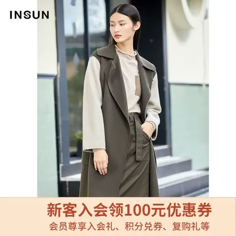 【奥莱专享】恩裳冬季经典撞色长袖双面呢大衣宽松长款毛呢外套商品大图