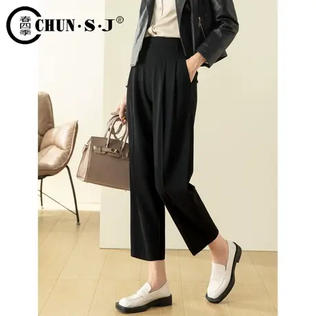 休闲直筒西装裤女宽松黑色裤子2023年秋季新款高腰垂感羊毛西裤图片