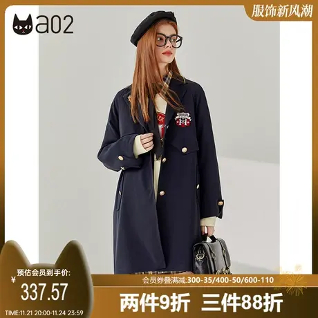 【漫步】a02宽松减龄风衣2023秋季学院风百搭长款风衣复古外套女商品大图