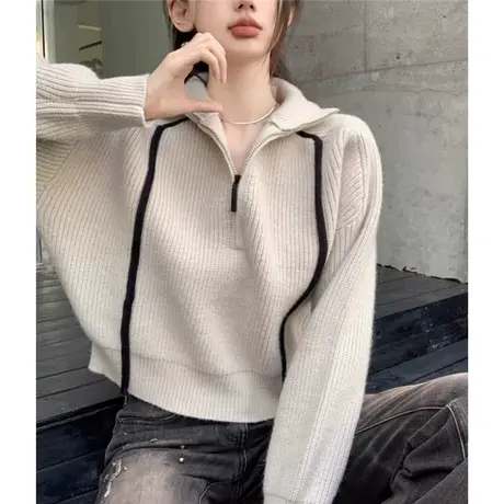 毛衣女半拉链小个子短款加厚秋冬2025新款爆款内搭冬装针织打底衫商品大图