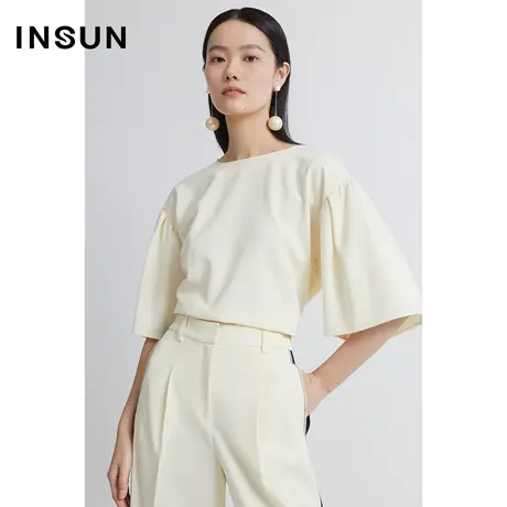 INSUN恩裳夏季撞色拉链五分袖T恤图片