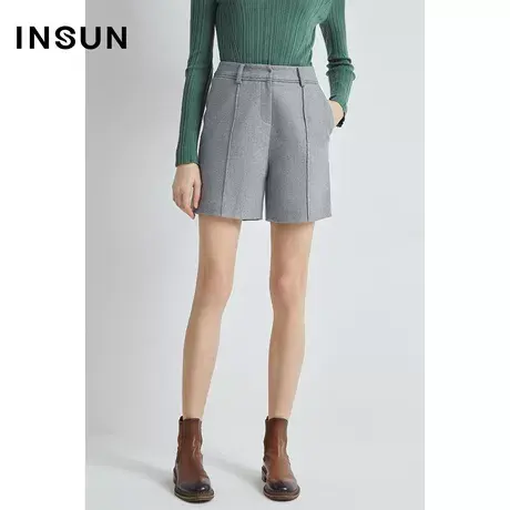 恩裳冬季西裤阔腿垂感羊毛直筒短裤商品大图