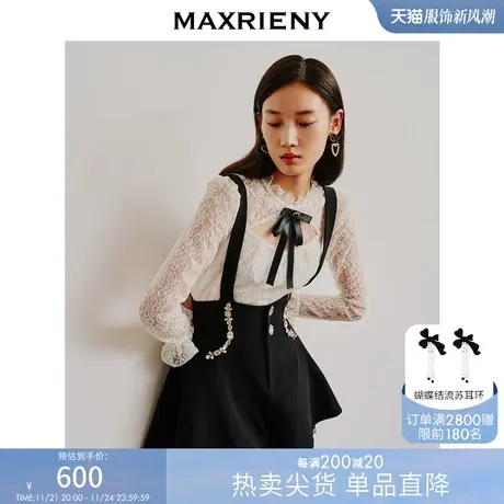 【波动心弦】MAXRIENY时尚设计感蕾丝拼接高腰背带连身短裤吊带裤商品大图