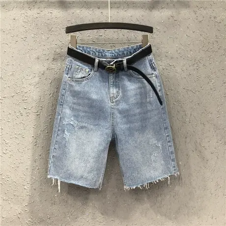 欧洲站个性牛仔五分裤女裤潮夏季新款时尚高腰显瘦宽松直筒中裤潮图片