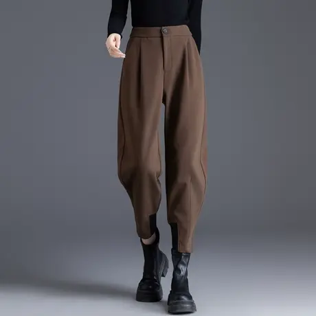 咖啡色裤子女秋冬款2023年新款加厚毛呢裤女裤灯笼裤休闲裤哈伦裤图片