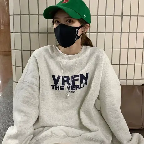 2024新款韩版圆领卫衣女字母无帽宽松大码薄款外套学生上衣女潮商品大图