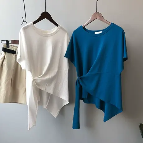 休闲宽松短袖t恤女不规则设计感小众百搭上衣ins韩版半袖体桖衫潮商品大图
