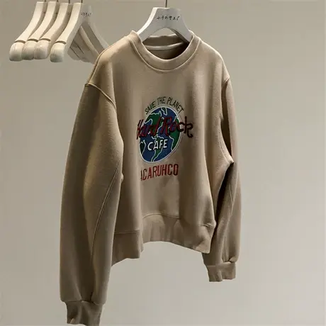 短款白色卫衣女加绒加厚秋冬2022新款宽松韩版潮酷高街外套上衣潮商品大图