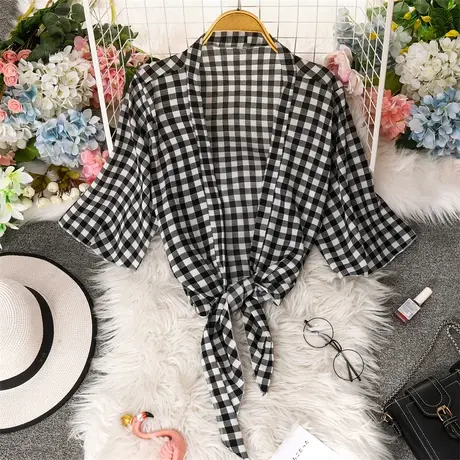 防晒衬衫外套女春秋设计感小众外搭开衫夏季法式别致薄款中袖上衣图片