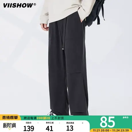 VIISHOW斜纹复古灯芯绒拖地裤潮牌宽松无性别穿搭伞兵可调节皮带商品大图