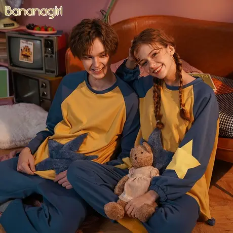 Bananagirl睡衣女春秋纯棉长袖可爱甜美情侣2021年新款休闲学生男商品大图