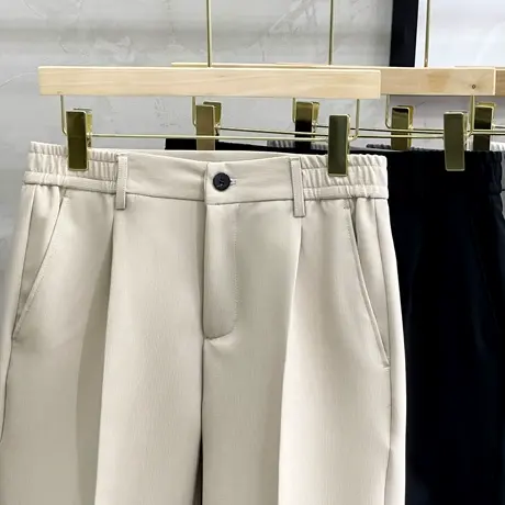 男士西裤短裤夏季薄款松紧腰休闲裤潮流五分裤男修身冰丝透气中裤商品大图