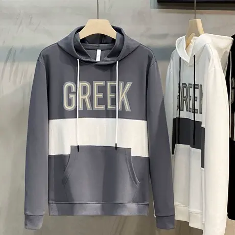 秋季拼接男士连帽卫衣潮流春秋帅气长袖T恤帽衫外套学生休闲上衣商品大图