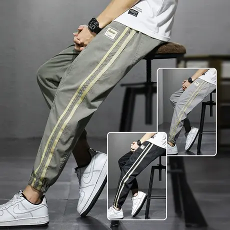 夏季薄款加肥加大码胖子潮牌工装休闲裤男士束脚宽松春秋款军绿色商品大图