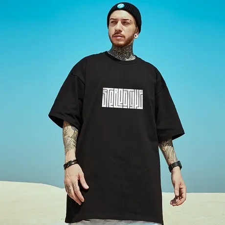 oversize欧美高街潮牌胖子男装大码国潮嘻哈宽松短袖T恤潮流半袖商品大图