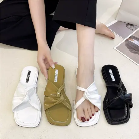 法式小众平底一字凉拖女外穿2023夏新款仙女风甜美防滑度假凉拖鞋商品大图