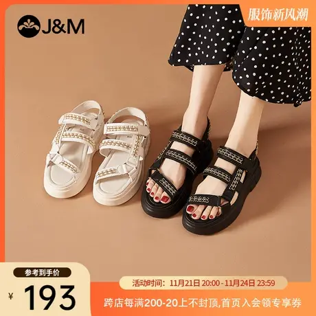 jm快乐玛丽布鞋2023夏季新款百搭休闲女厚底魔术贴休闲ins凉鞋女商品大图