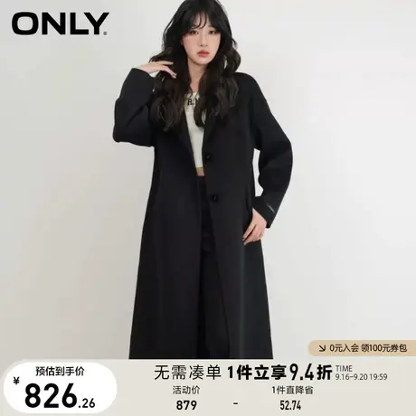 【买5免1】ONLY奥莱夏季西装领H版100%绵羊毛长款大衣女商品大图