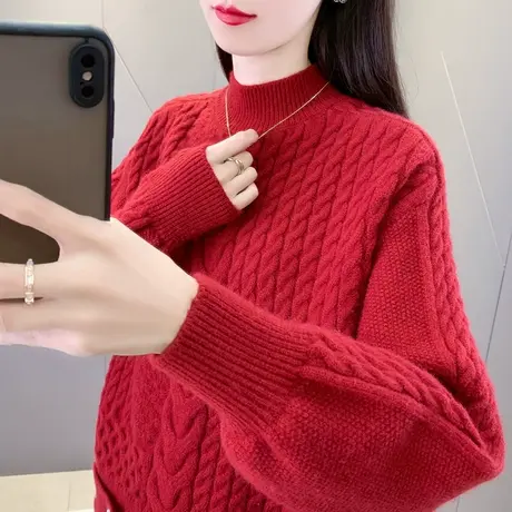 麻花毛衣女款2023新款秋冬内搭上衣宽松洋气外穿加厚半高领打底衫图片