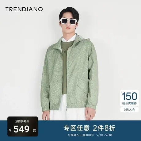 TRENDIANO官方潮牌秋季男士字母印花连帽风衣外套商品大图