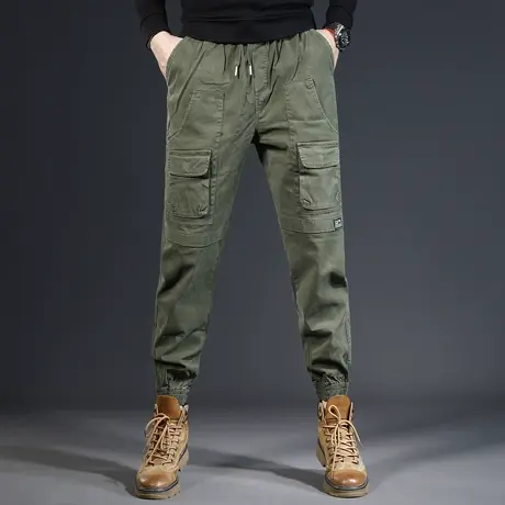 美式军绿工装裤子男士秋冬款宽松长裤重磅束脚休闲裤男2023新款商品大图