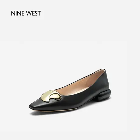 Nine West/玖熙小方头饰扣低跟优雅单鞋2024年春新款通勤粗跟女鞋商品大图