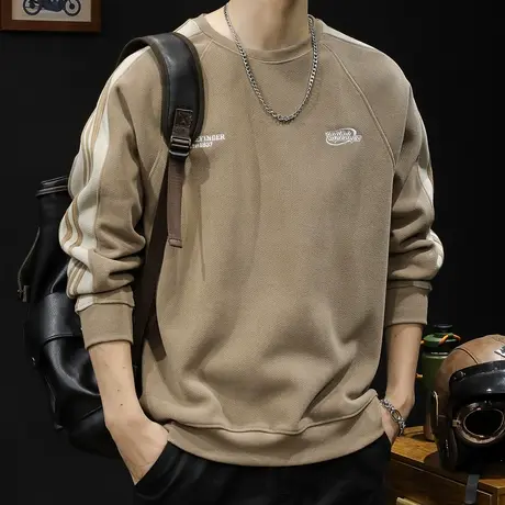 条纹圆领卫衣男春秋款潮牌男款衣服春季2024新款男士长袖男装大码商品大图