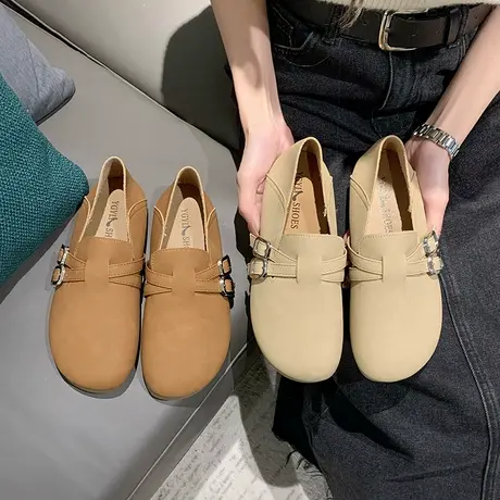 勃肯鞋女平底单鞋2024年新款春秋豆豆鞋丑萌软底懒人一脚蹬博肯鞋商品大图