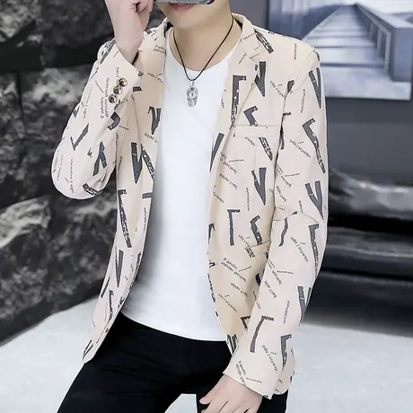 字母印花潮牌男士西服春秋季韩版修身薄款帅气休闲小西装外套上衣商品大图