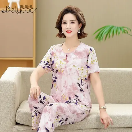 冰丝睡衣女2023夏季新款短袖中老年人妈妈大码薄款凉感家居服套装图片