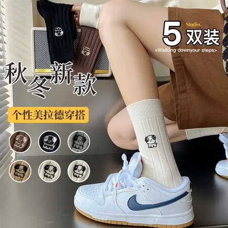 袜子女2024春夏款纯棉学生吸汗堆堆袜ins潮流网红运动长筒棉袜潮商品大图