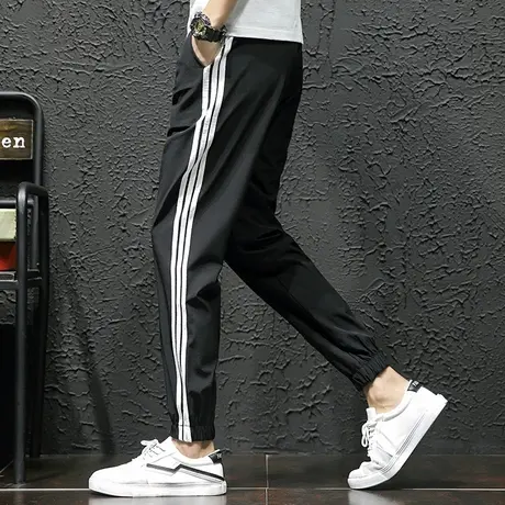 束脚裤男潮牌韩版潮流九分百搭三条杠扛速干夏季薄款束腿运动裤子商品大图
