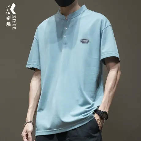 2024夏季冰丝短袖POLO衫男珠地棉料宽松大码男士亨利领短袖T恤潮商品大图