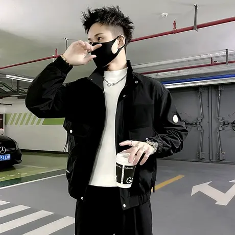 工装外套春秋季爆款个性拼接设计感痞帅立领潮牌褂子休闲夹克上衣商品大图