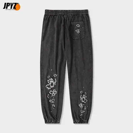 男士刺绣印花纯棉男夏季薄款宽松直筒百搭束脚春秋款休闲长卫裤子商品大图