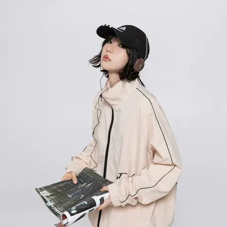 街头潮牌复古运动外套女春秋2024新款纯色教练夹克宽松情侣装上衣商品大图