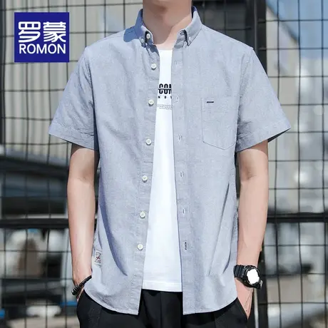 罗蒙短袖衬衫男夏季翻领休闲百搭纯棉衬衣服男士2024新款春季上衣图片