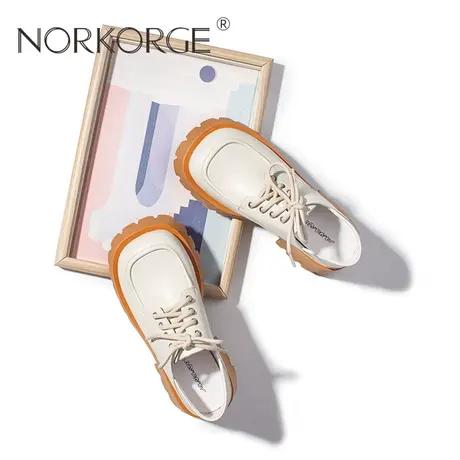 温柔米白色系带单鞋商品大图