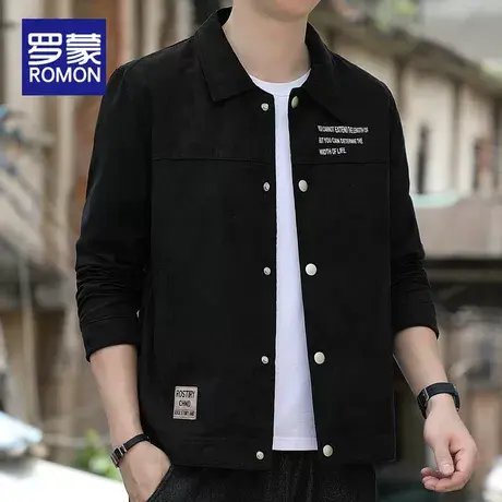 罗蒙夹克男士春秋季2023新款潮牌翻领灰色上衣服宽松休闲外套男装图片