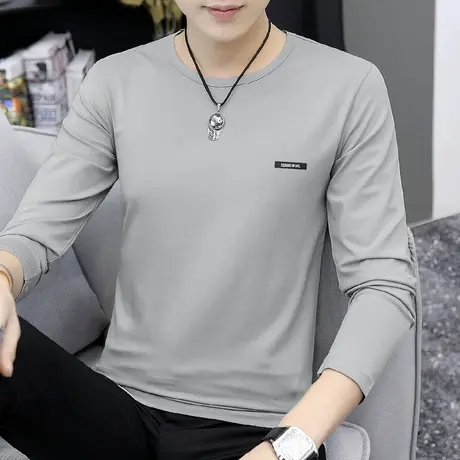 莫代尔长袖t恤男春季潮流修身圆领上衣服体恤内搭打底衫秋衣小衫商品大图