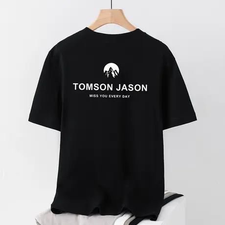 250g重磅纯棉黑色短袖t恤男夏季宽松圆领上衣服半袖美式全棉体恤商品大图