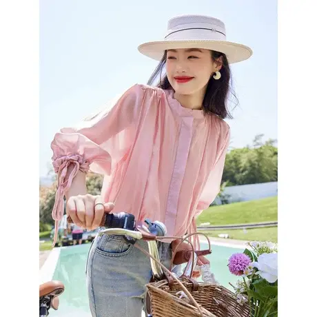 时尚气质天丝显瘦短款外套2023年夏季新款淑女温柔甜美通勤上衣图片