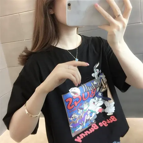 短袖t恤女2023夏季新款韩版ins超火卡通印花宽松时尚休闲百搭上衣商品大图